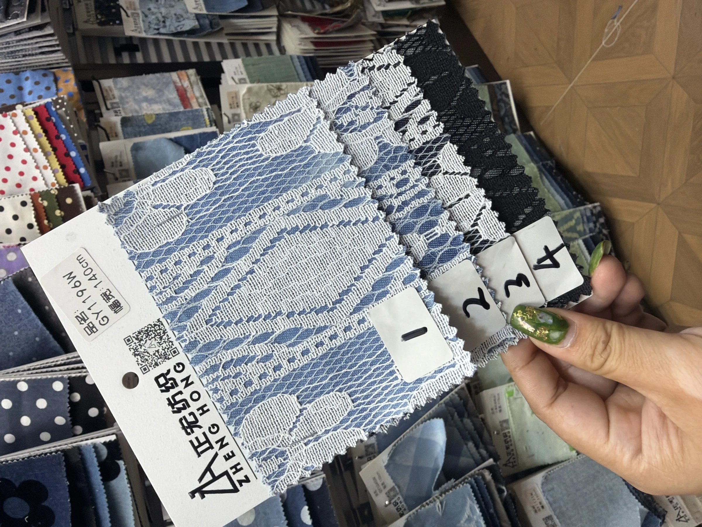 Blue and White Floral Pattern Lace Fabric — image 1
