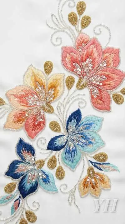 Multicolor Floral Embroidered Fabric — image 1