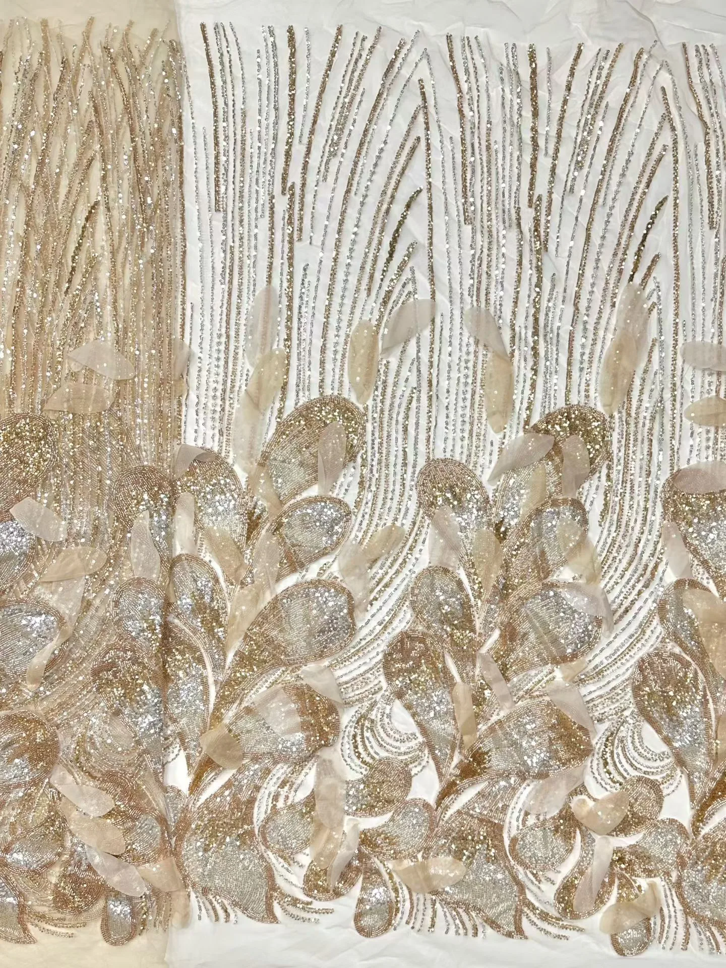 Gold and Silver Sequin Embroidered Mesh Fabric