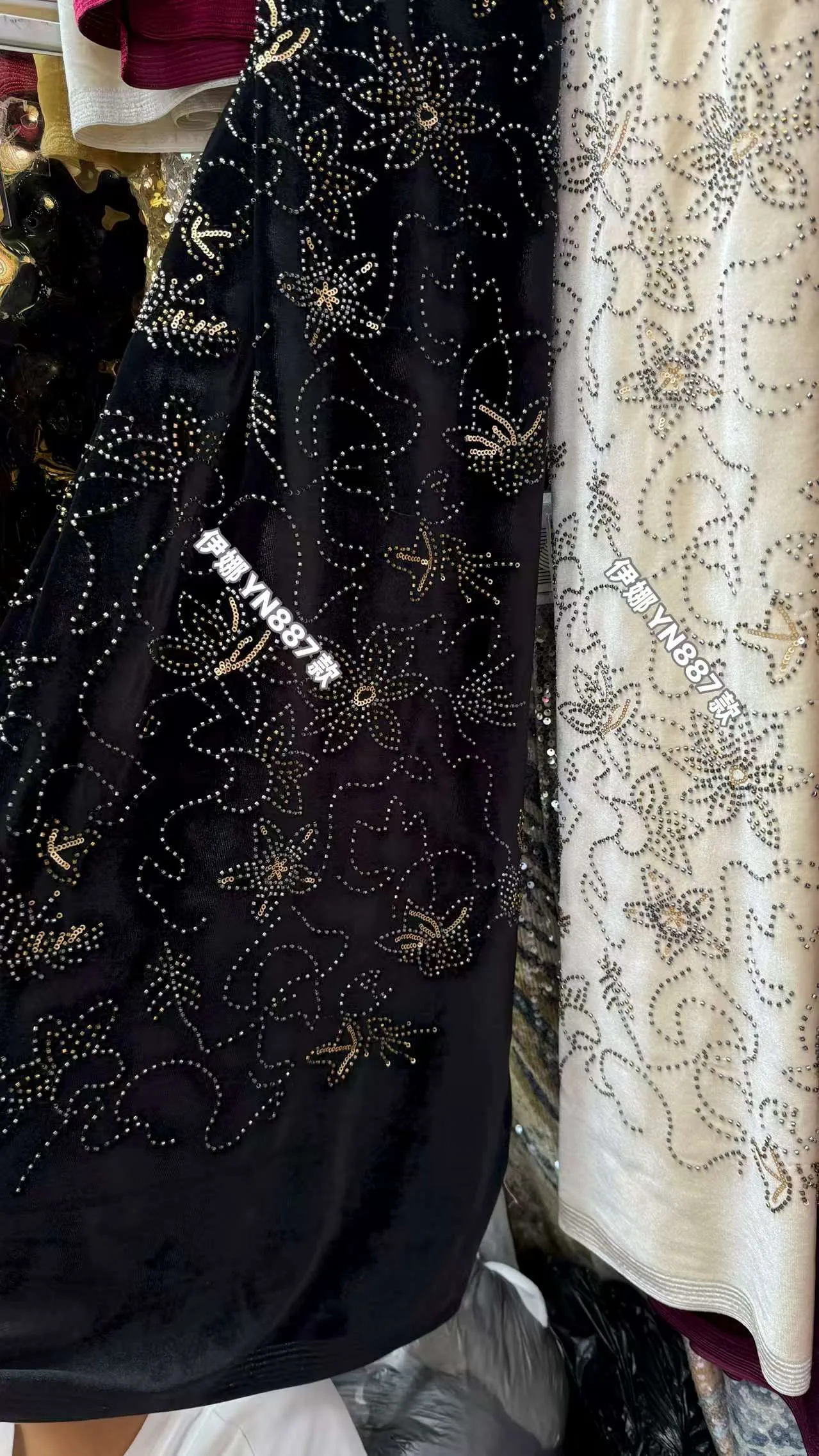 YN873 Rhinestone Embroidered Velvet Fabric — image 2