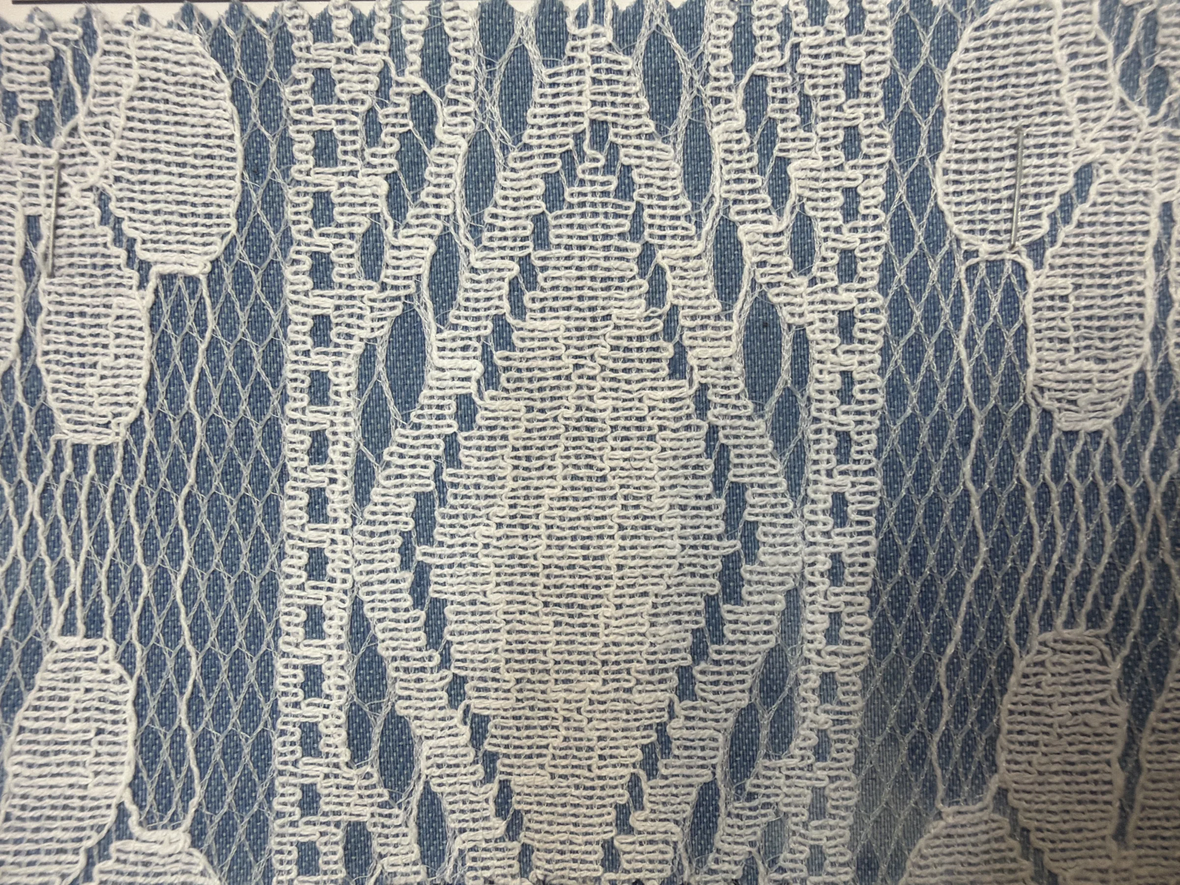 Blue and White Floral Pattern Lace Fabric — image 2